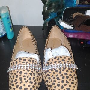 Cato Tan Leopard Print Loafers with Rhinestone Accent